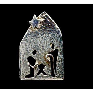 Hammered Nativity Pin Deirdre Sterling Silver Holy Family Cutout Star Manger